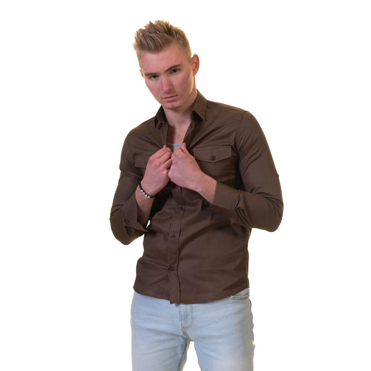 Dark Brown Mens Slim Fit Designer Dress Shirt - tailored Cotton Shirts for Work and Casual Wear - Image 5