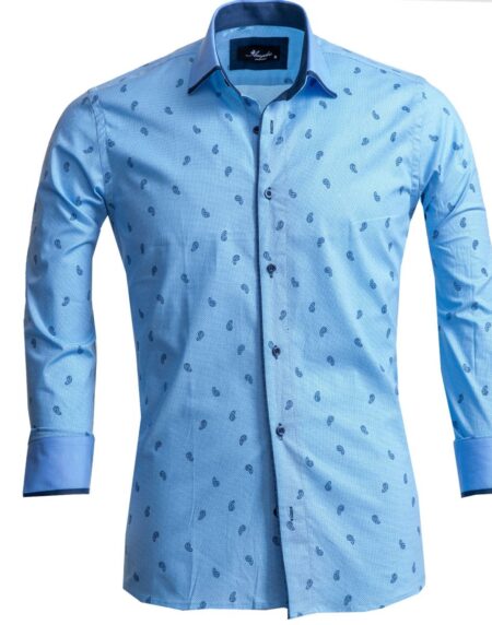 Light Blue Paisley Mens Slim Fit Designer Dress Shirt - tailored Cotton Shirts for Work and Casual - Amedeo Exclusive