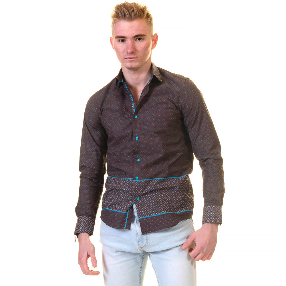Chocolate Brown and Turqouise Blue Mens Slim Fit Designer Dress Shirt - tailored Cotton Shirts for Work and Casual Wear - Image 2
