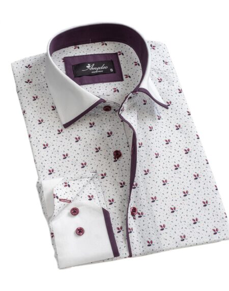 White Purple Mens Slim Fit Designer Dress Shirt - tailored Cotton Shirts for Work and Casual Wear - Amedeo Exclusive