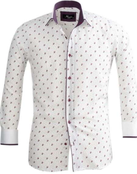 White Purple Mens Slim Fit Designer Dress Shirt - tailored Cotton Shirts for Work and Casual Wear - Amedeo Exclusive