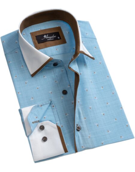 Light Blue Mens Slim Fit Designer Dress Shirt - tailored Cotton Shirts for Work and Casual Wear - Amedeo Exclusive