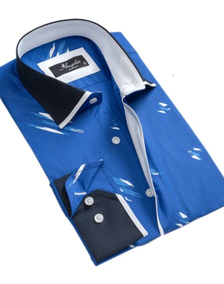 Medium Blue Accents Mens Slim Fit Designer Dress Shirt - tailored Cotton Shirts for Work and Casual Wear - Amedeo Exclusive