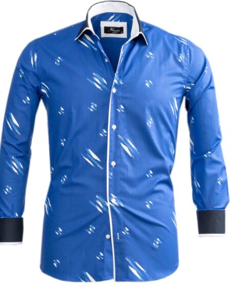 Medium Blue Accents Mens Slim Fit Designer Dress Shirt - tailored Cotton Shirts for Work and Casual Wear - Amedeo Exclusive