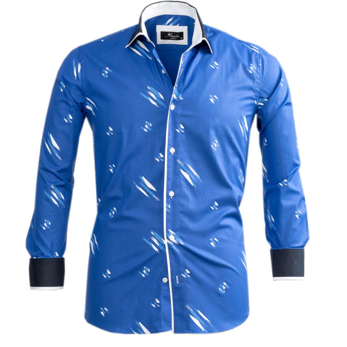 Medium Blue Accents Mens Slim Fit Designer Dress Shirt - tailored Cotton Shirts for Work and Casual Wear - Amedeo Exclusive
