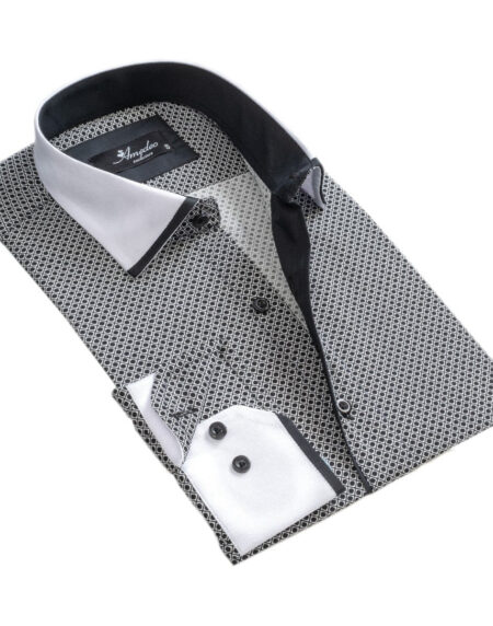 White Black Circles Mens Slim Fit Designer Dress Shirt - tailored Cotton Shirts for Work and Casual Wear - Amedeo Exclusive