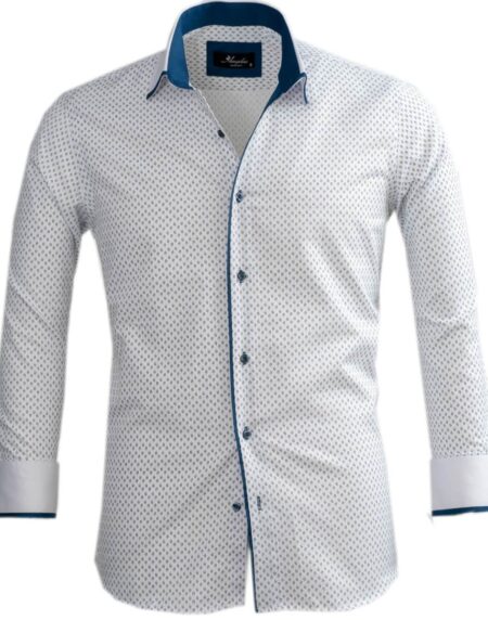 White & Blue Mens Slim Fit Designer Dress Shirt - tailored Cotton Shirts for Work and Casual Wear - Amedeo Exclusive