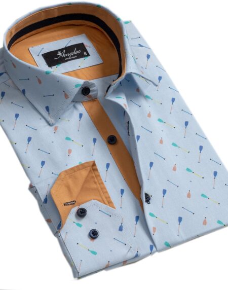 Light Blue Party Mens Slim Fit Designer Dress Shirt - tailored Cotton Shirts for Work and Casual Wear - Amedeo Exclusive