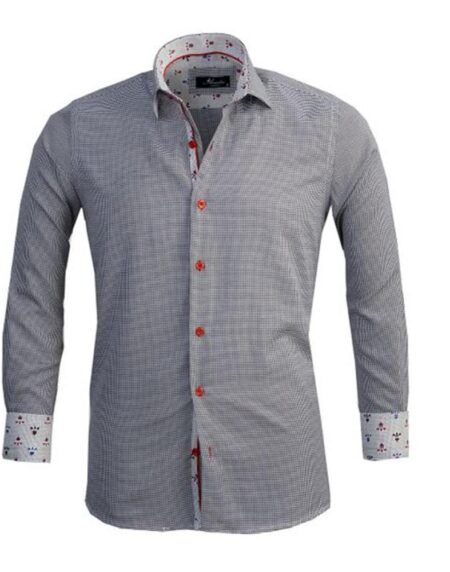 Black White Herringbone Mens Slim Fit Designer Dress Shirt - tailored Cotton Shirts for Work and Casual Wear - Amedeo Exclusive