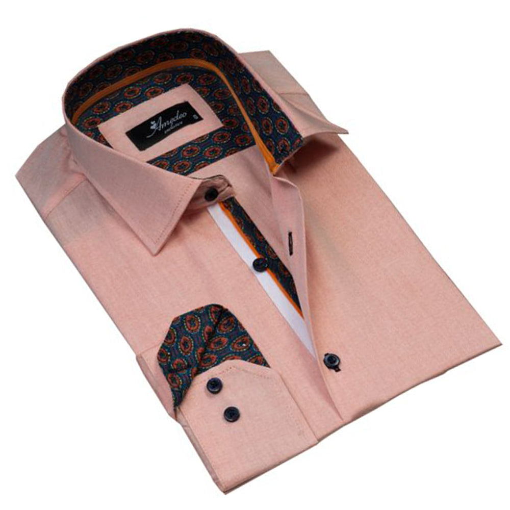 Light Orange Mens Slim Fit Designer Dress Shirt - tailored Cotton Shirts for Work and Casual Wear - Amedeo Exclusive