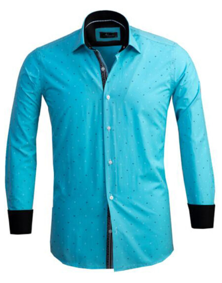 Turquoise Blue Diamonds  Mens Slim Fit Designer Dress Shirt - tailored Cotton Shirts for Work and Casual Wear - Amedeo Exclusive