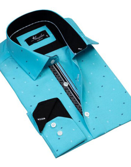 Turquoise Blue Diamonds  Mens Slim Fit Designer Dress Shirt - tailored Cotton Shirts for Work and Casual Wear - Amedeo Exclusive