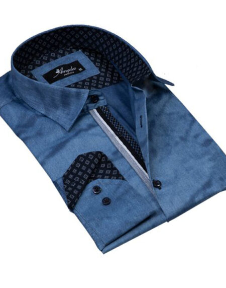 Denim Blue Mens Slim Fit Designer Dress Shirt - tailored Cotton Shirts for Work and Casual Wear - Amedeo Exclusive