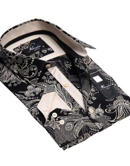 Black Gold Floral Mens Slim Fit Designer Dress Shirt - tailored Cotton Shirts for Work and Casual Wear - Amedeo Exclusive