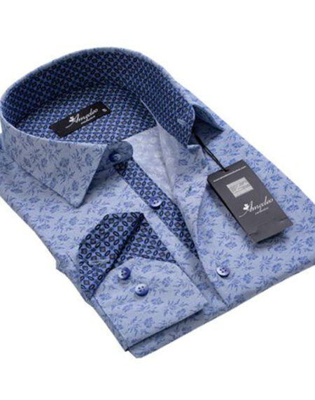 Light Blue Grey Floral Mens Slim Fit Designer Dress Shirt - tailored Cotton Shirts for Work and - Amedeo Exclusive
