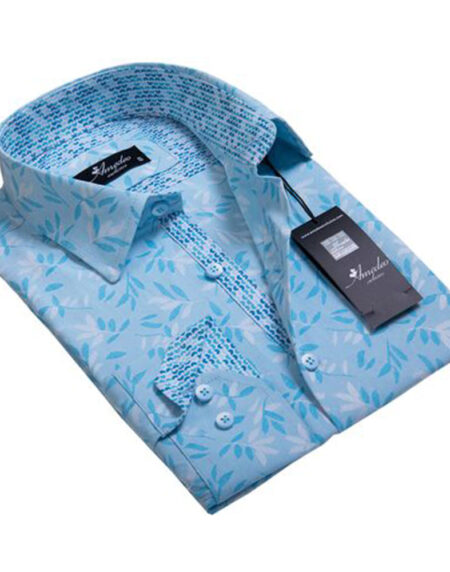 Turquoise Blue Floral Mens Slim Fit Designer Dress Shirt - tailored Cotton Shirts for Work and - Amedeo Exclusive