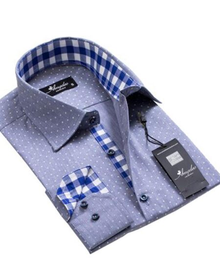 Bluish Grey with White Dots Mens Slim Fit Designer Dress Shirt - tailored Cotton Shirts for Work and Casual Wear - Amedeo Exclusive