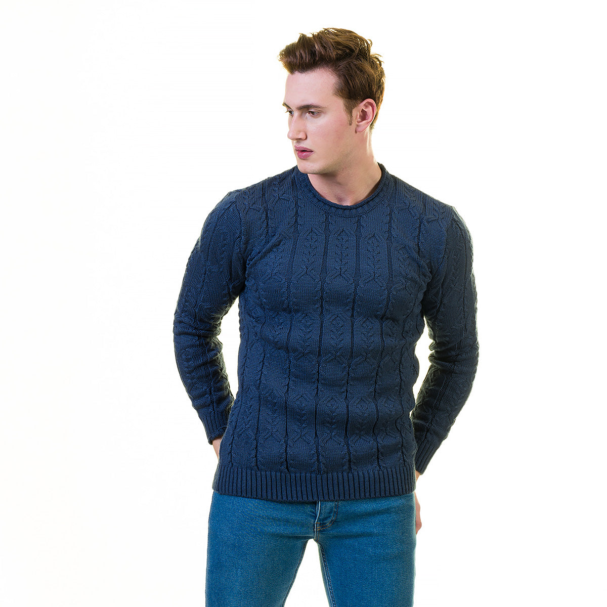 Dark Blue European Wool Luxury Zippered With Sweater Jacket Warm Winter Tailor Fit - Image 4