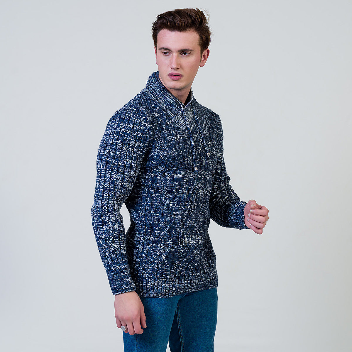 Denim Color European Wool Luxury Zippered With Sweater Jacket Warm Winter Tailor Fit - Image 2