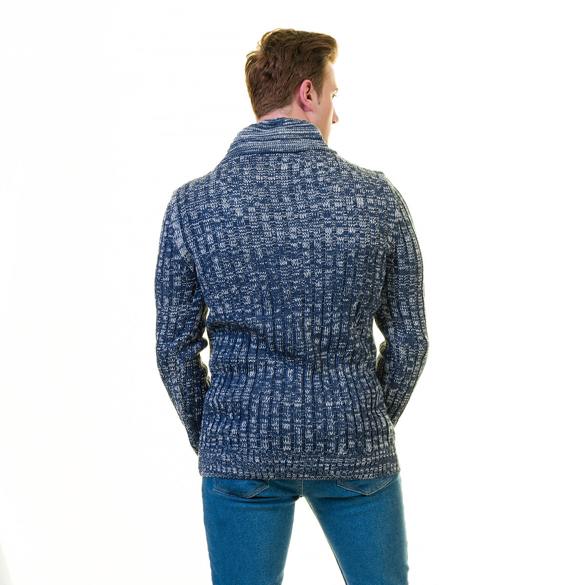 Denim Color European Wool Luxury Zippered With Sweater Jacket Warm Winter Tailor Fit - Image 5