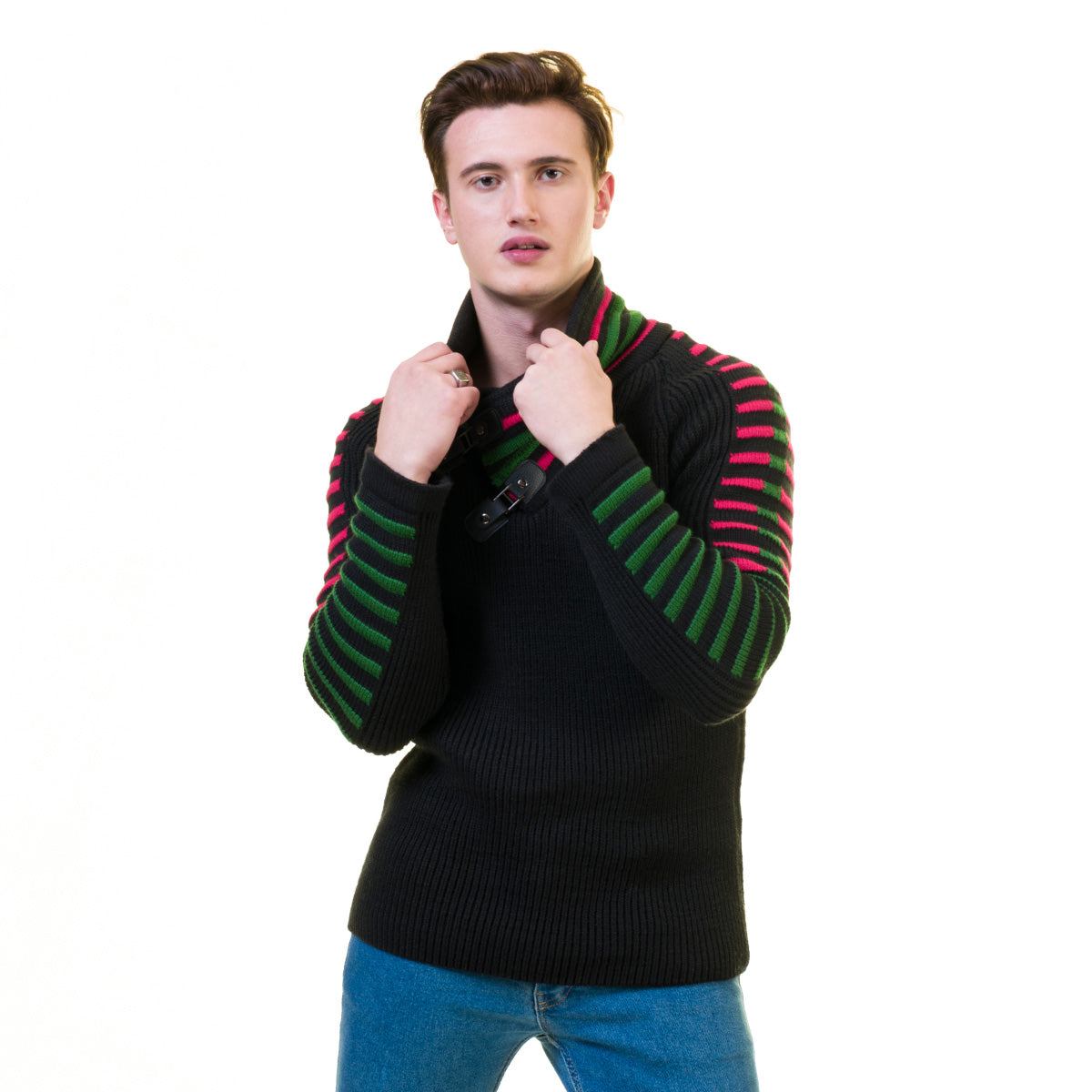Black, Green and Red European Wool Luxury Zippered With Sweater Jacket Warm Winter Tailor Fit - Image 4