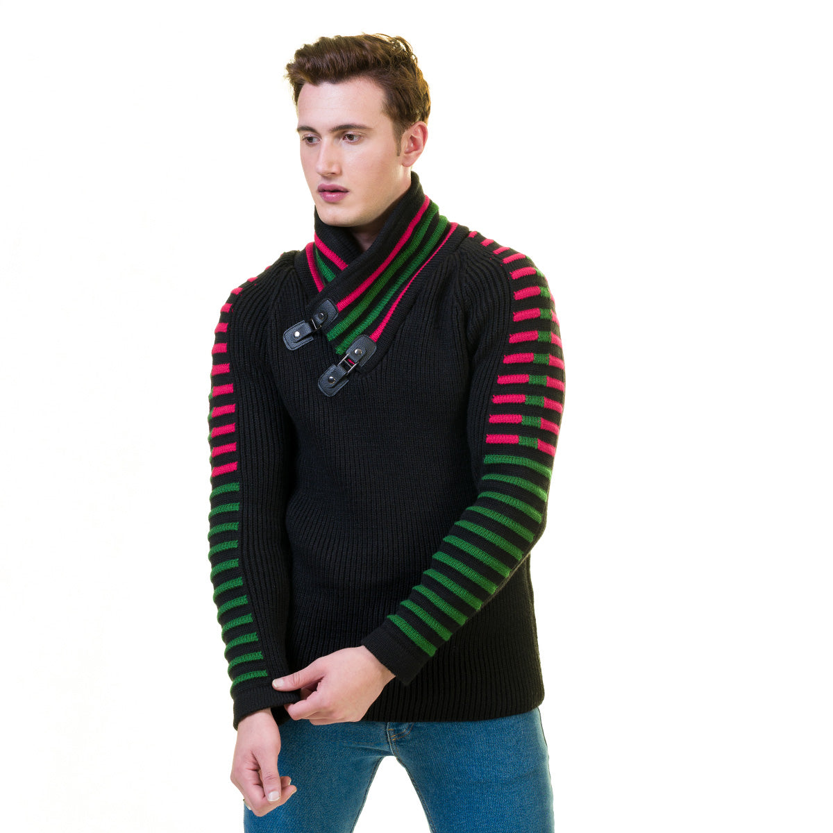 Black, Green and Red European Wool Luxury Zippered With Sweater Jacket Warm Winter Tailor Fit