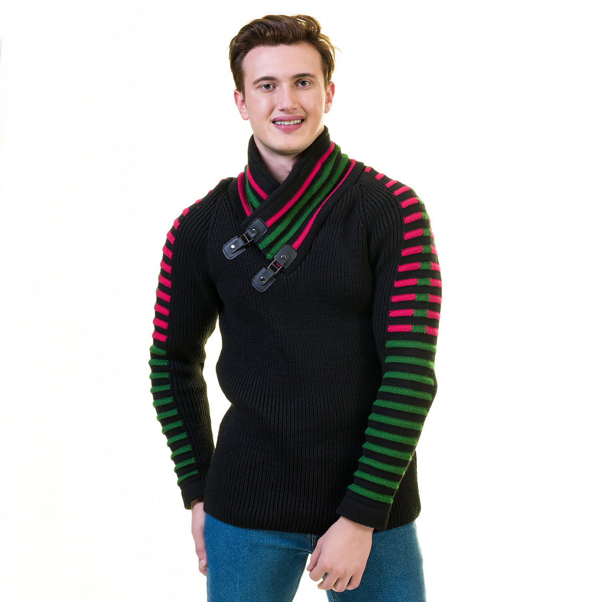 Black, Green and Red European Wool Luxury Zippered With Sweater Jacket Warm Winter Tailor Fit - Image 5