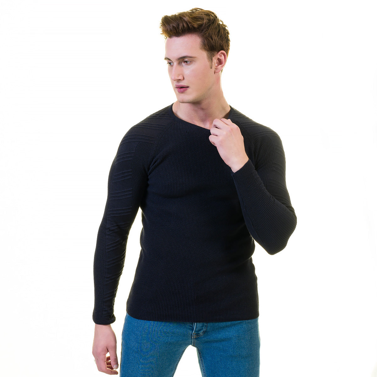 Full Black Wool Luxury Zippered With Sweater Jacket Warm Winter Tailor Fit - Image 2