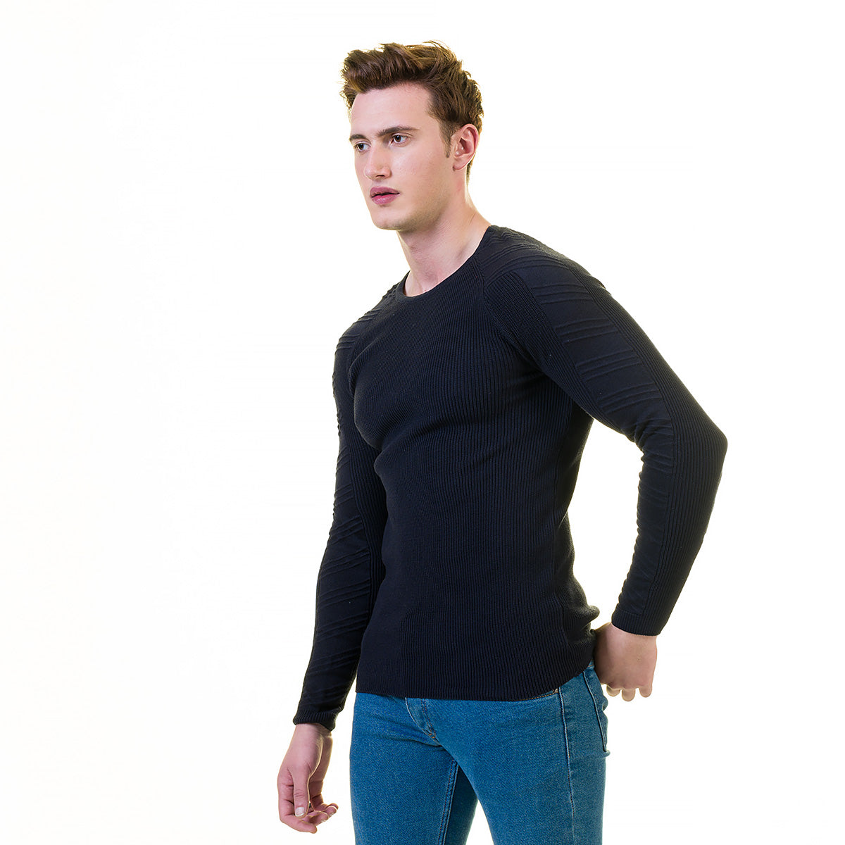 Full Black Wool Luxury Zippered With Sweater Jacket Warm Winter Tailor Fit - Image 3