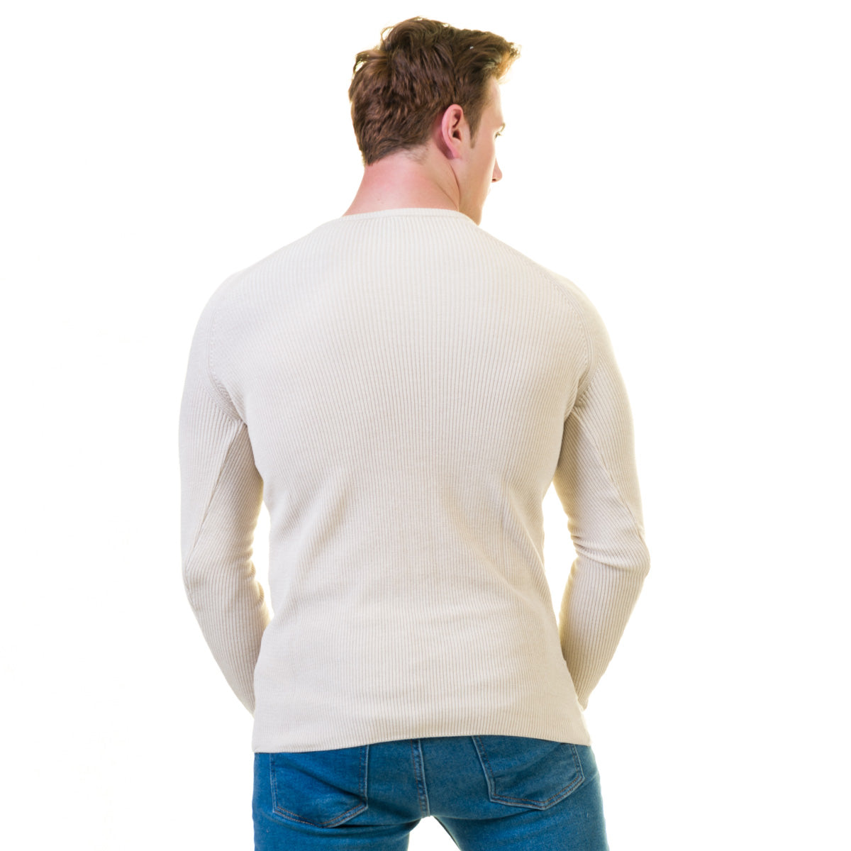 Off White Printed European Wool Luxury Zippered With Sweater Jacket Warm Winter Tailor Fit - Image 4