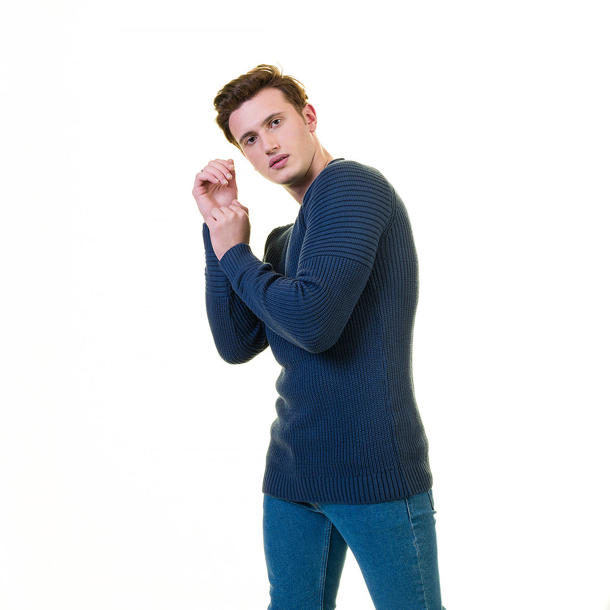 Blue Rounded Neck European Wool Luxury Zippered With Sweater Jacket Warm Winter Tailor Fit - Image 4