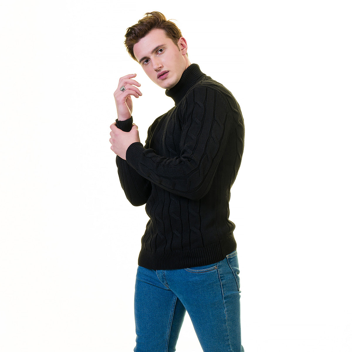 Black European Wool Luxury Zippered With Sweater Jacket Warm Winter Tailor Fit - Image 3