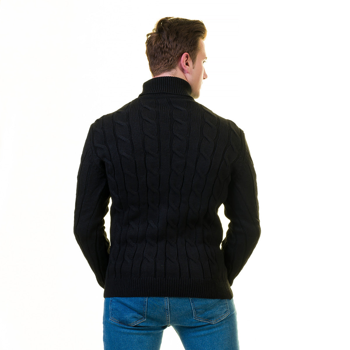 Black European Wool Luxury Zippered With Sweater Jacket Warm Winter Tailor Fit - Image 5