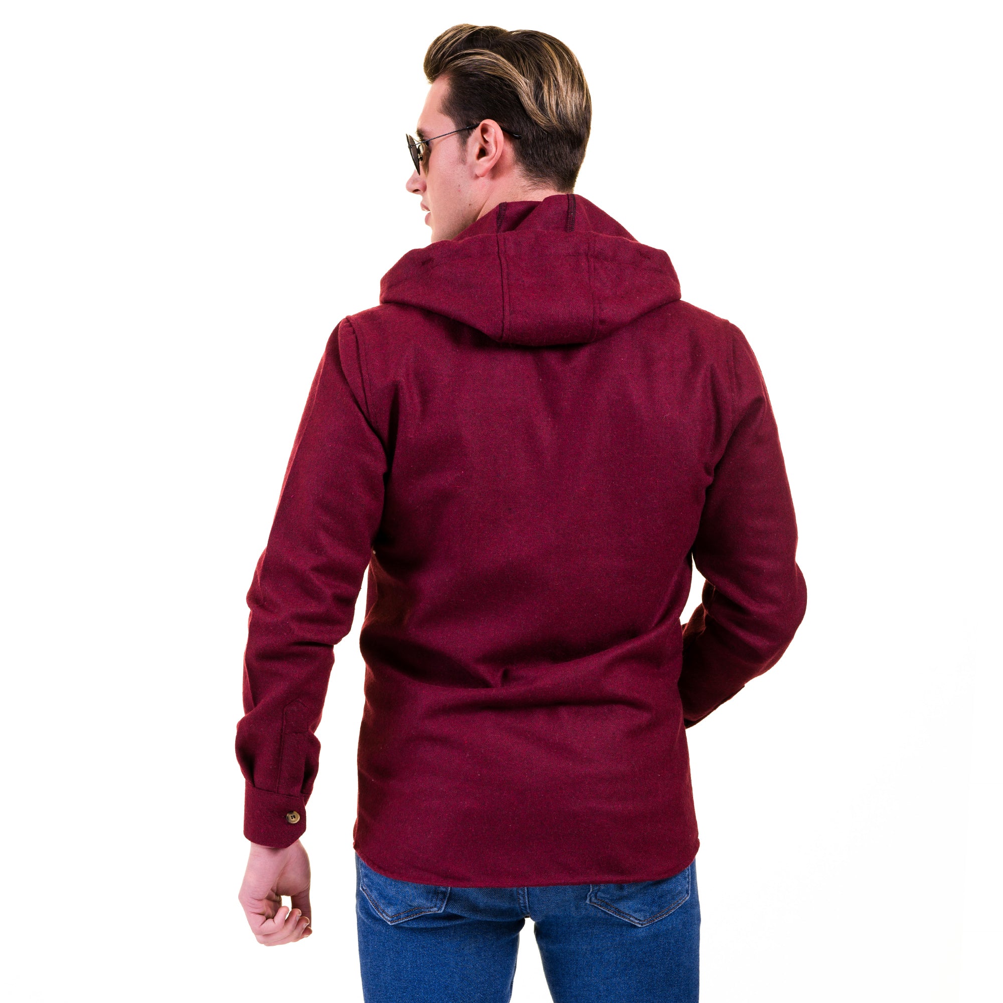 Solid Burgandy European Wool Luxury Zippered With Hoodie Sweater Jacket Warm Winter Tailor Fit - Image 2