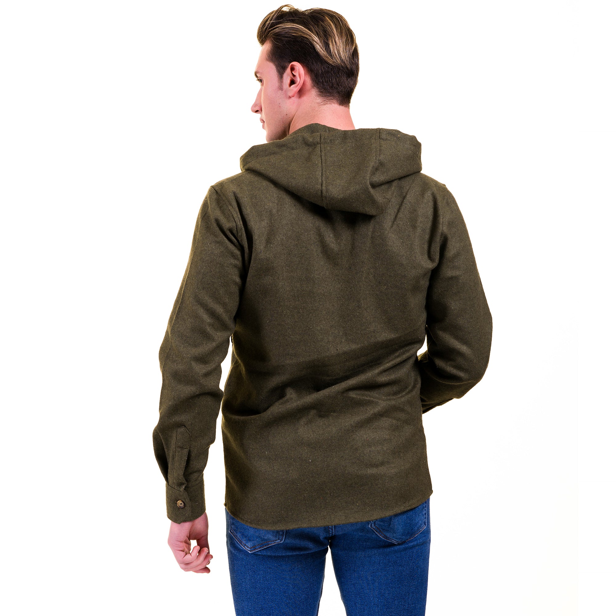 Solid Olive Green European Wool Luxury Zippered With Hoodie Sweater Jacket Warm Winter Tailor Fit - Image 4
