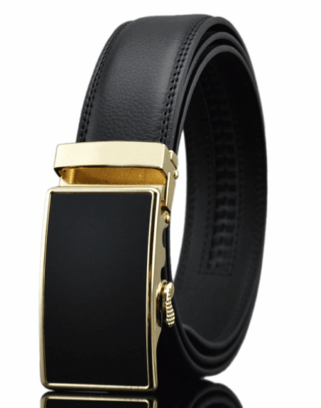 Amedeo Exclusive Men's Black Belt Black Gold Buckle Leather - Amedeo Exclusive