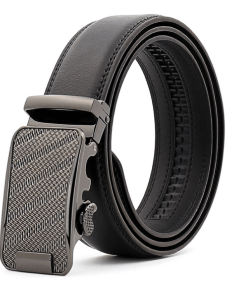 Amedeo Exclusive Men's Black Belt Silver Textured Buckle Leather - Amedeo Exclusive