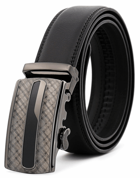 Amedeo Exclusive Men's Black Belt Checkered Buckle Leather - Amedeo Exclusive