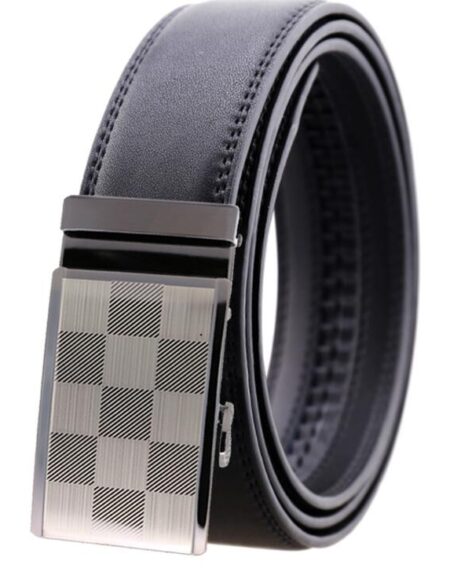 Amedeo Exclusive Men's Black Belt Black Textured Matte Buckle Standard Leather - Amedeo Exclusive