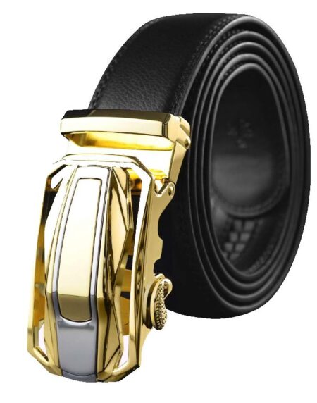 Amedeo Exclusive Men's Black Belt Gold Buckle Leather - Amedeo Exclusive