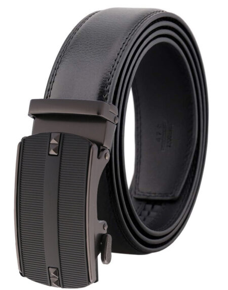Amedeo Exclusive Men's Black Automatic Buckle Cowskin Black Leather Belt - Amedeo Exclusive