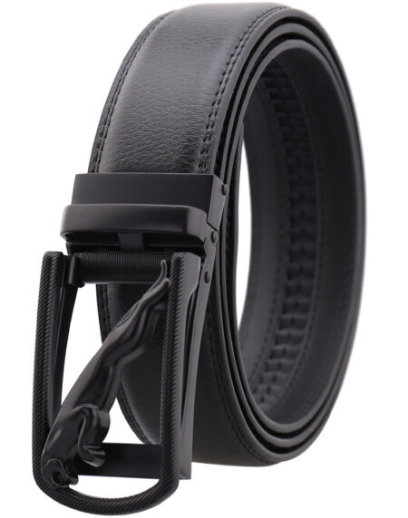 Men's Genuine Leather Smart Ratchet Tiger Buckle! Black - Amedeo Exclusive