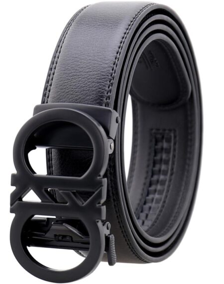 Amedeo Exclusive Men's Black Slide Buckle Black Leather Belt - Amedeo Exclusive