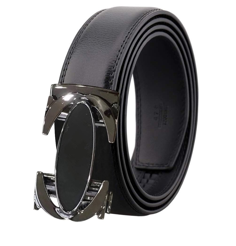 Amedeo Exclusive Men's Black and Gun Buckle Black Leather Belt - Amedeo Exclusive
