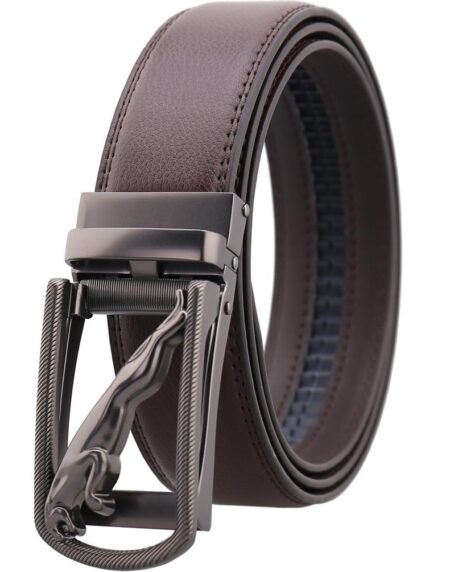 Amedeo Exclusive Men's Gun Metal Buckle Brown Leather Belt - Amedeo Exclusive