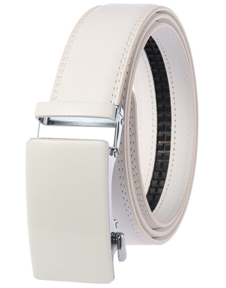 Men's White Belt Grey Buckle Standard Leather - Amedeo Exclusive