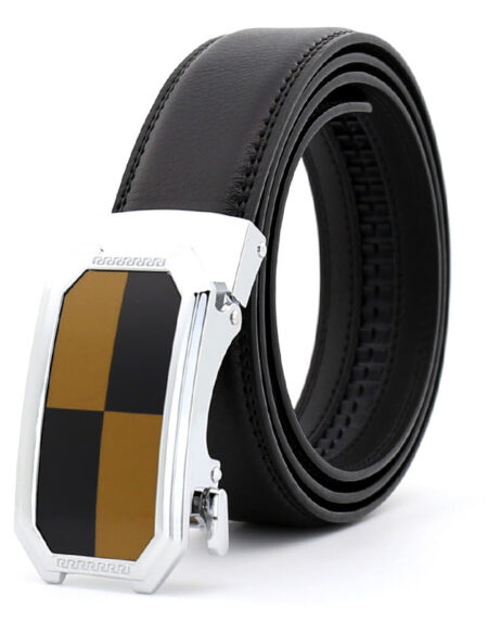 Men's Black Belt Brown Black Buckle Standard Leather - Amedeo Exclusive