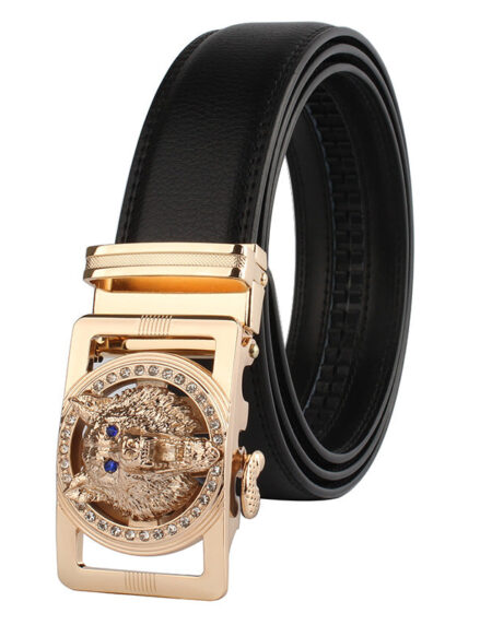 Men's Black Belt Gold Buckle Standard Leather - Amedeo Exclusive