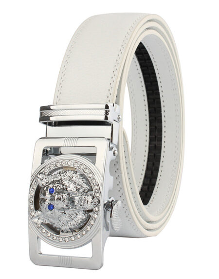 Men's White Belt Silver Buckle Standard Leather - Amedeo Exclusive