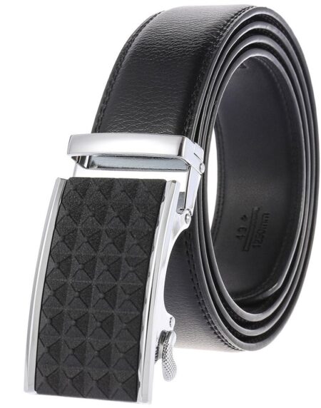 Men's Black Belt Black Textured Buckle Standard Leather - Amedeo Exclusive